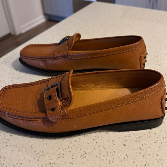 Tod’s Tan Leather Buckle Loafers Women's EU 36.5 US 6.5 Square Toe - Picture 5 of 10